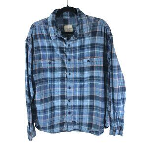 American Eagle Mens Flannel Shirt Button Down Chest Pockets Cotton Plaid Blue L